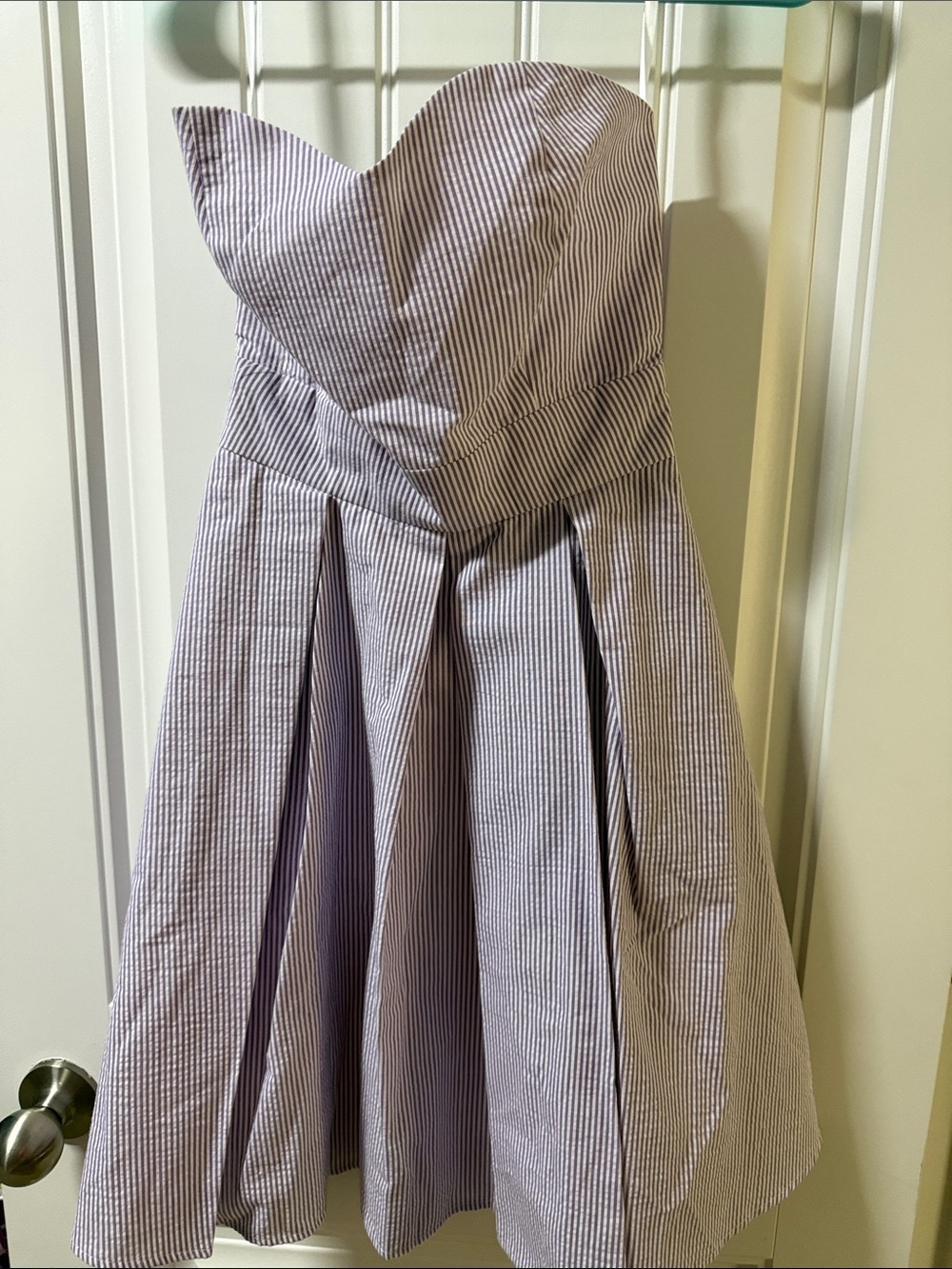 Lauren James Strapless Lavender & White Seersucker Fit-and-Flare Dress